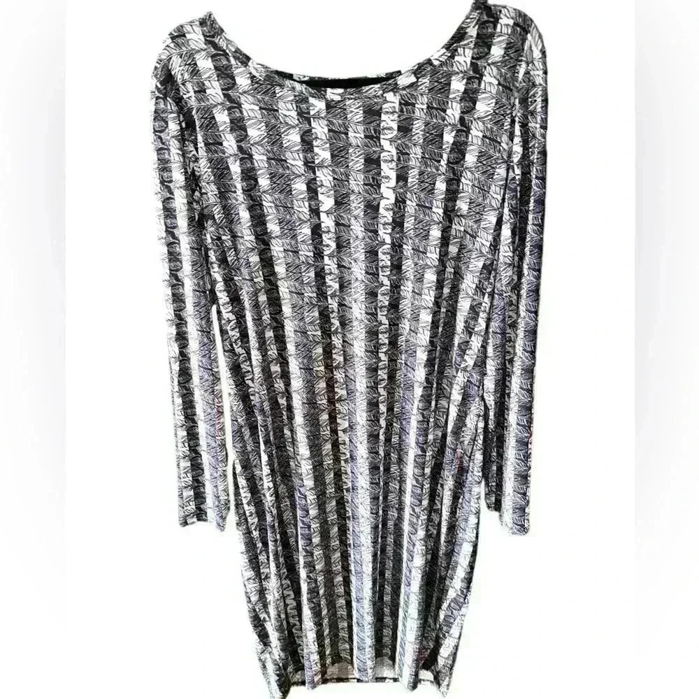 Lularoe 2X black& white strip Debbie long sleeve sheath dress with feathers! NWT